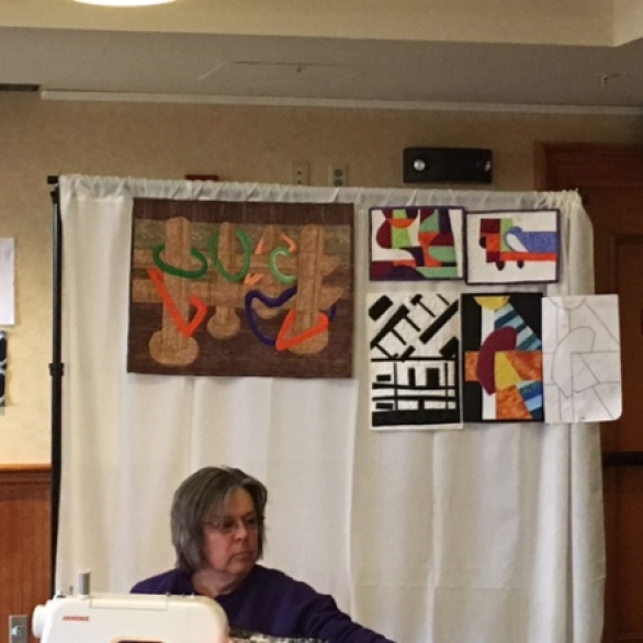 Jane provided instruction and education on doing a landscape and and abstract quilt.